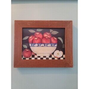 Diane Ulmer Pedersen 1996 8x10 Wooden Framed Art. Folk Art Apples